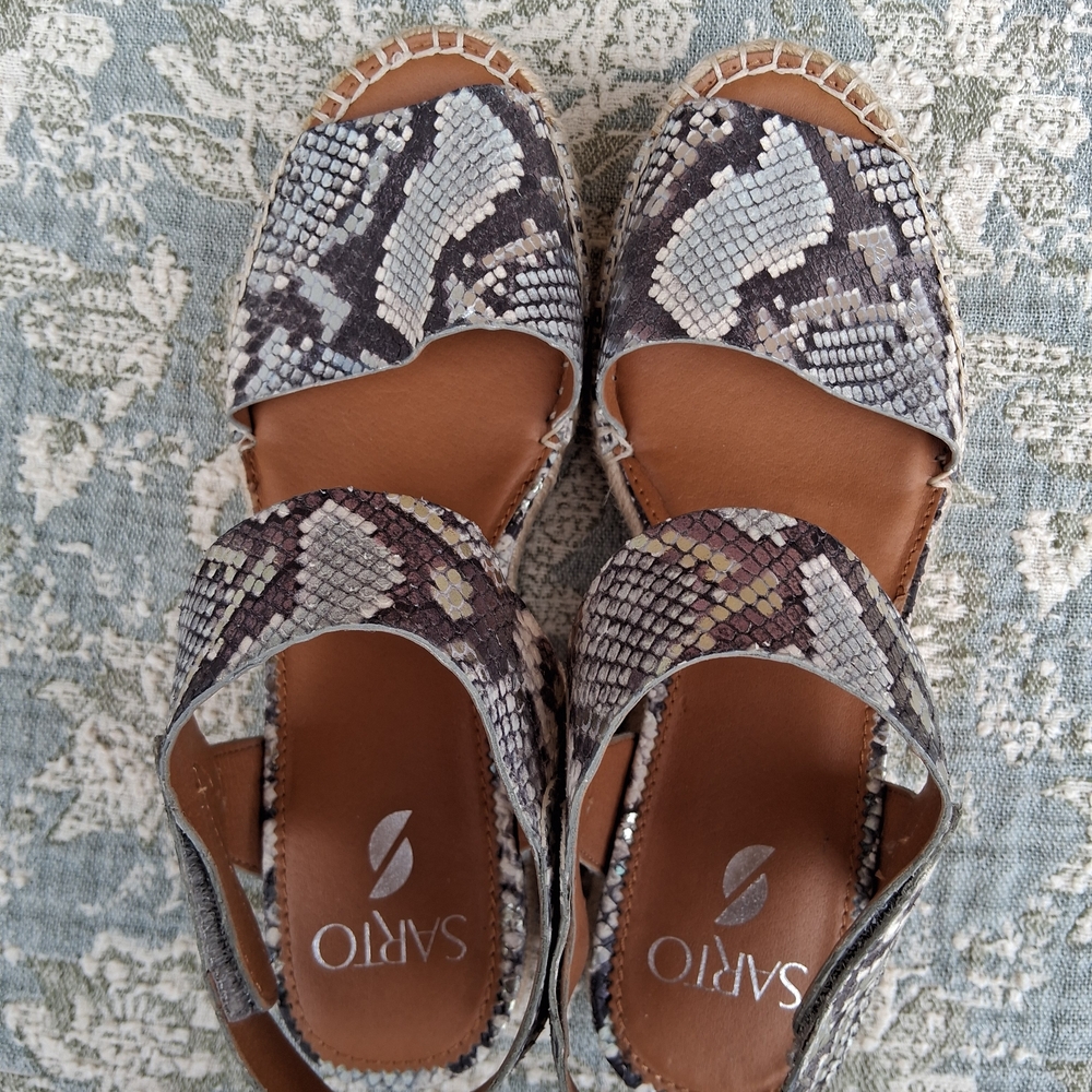 Sarto by Franco Sarto Snakeskin Espadrille Sandals Sz 8 Platform Braided Sole - Picture 7 of 14